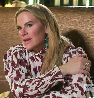 Heather’s white and red printed blouse on The Real Housewives of Salt Lake City
