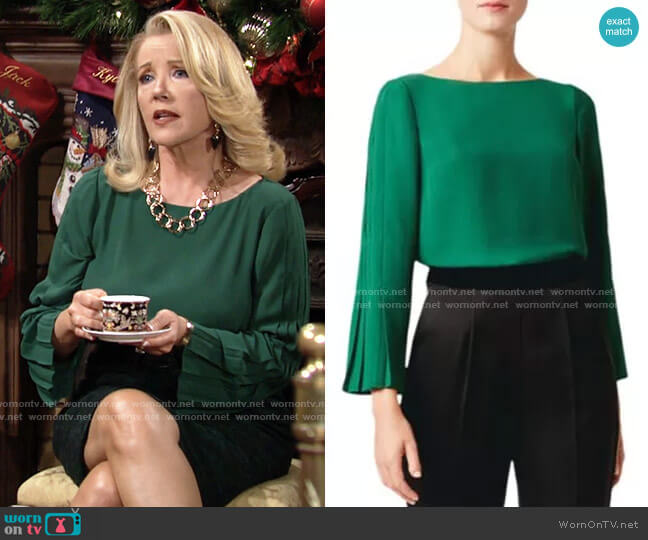 Dionne Pleated-Sleeve Top by Hobbs worn by Nikki Reed Newman (Melody Thomas-Scott) on The Young and the Restless