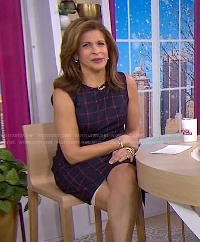 Hoda's navy grid check sleeveless dress on Today