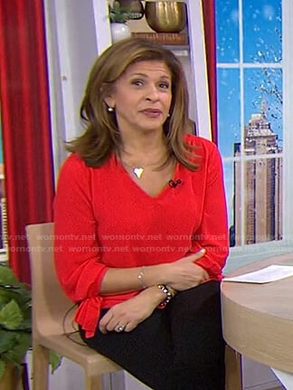 Hoda’s red tie cuff sweater on Today