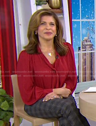 Hoda’s red tie neck blouse on Today