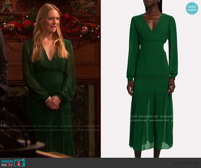 Adrianna Smocked Midi Dress by Intermix worn by Abigail Deveraux (Marci Miller) on Days of our Lives