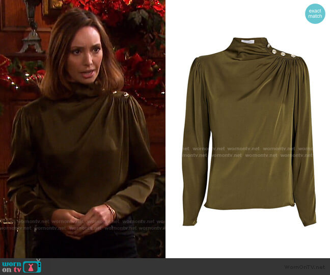 Monica Silk Turtleneck Top by Intermix worn by Gwen Rizczech (Emily O'Brien) on Days of our Lives
