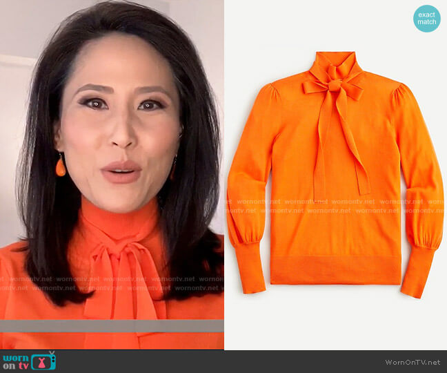 WornOnTV: Vicky’s orange tie neck knit top on Today | Vicky Nguyen ...
