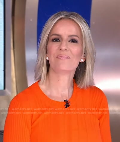 Dr. Jennifer Ashton’s orange ribbed sweater on Good Morning America