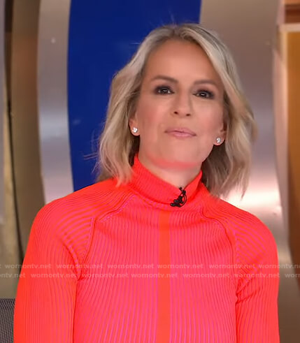 Dr. Jennifer Ashton’s pink ribbed turtleneck sweater on Good Morning America