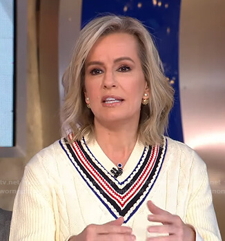 Jennifer’s white cable knit v-neck sweater on Good Morning America