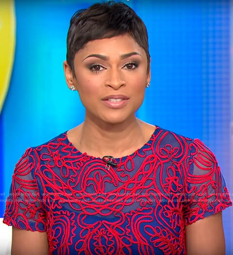 Jericka's blue and red embroidered dress on CBS This Morning