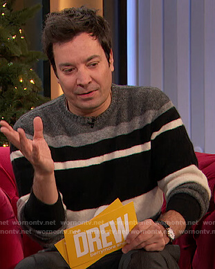 Jimmy's gray stripe sweater on The Drew Barrymore Show