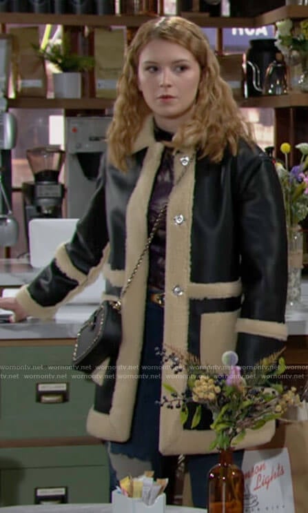 Jordan’s leather and shearling coat on The Young and the Restless