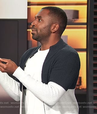 Justin's colorblock zip down sweater on E! News Daily Pop