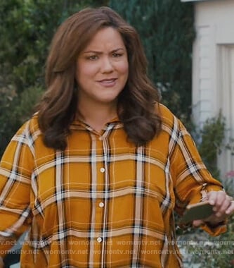 WornOnTV: Katie's yellow plaid shirt on American Housewife, Katy Mixon