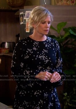 Kayla’s black floral print mini dress on Days of our Lives