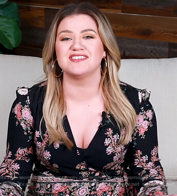 Kelly’s black floral wrap dress on The Kelly Clarkson Show