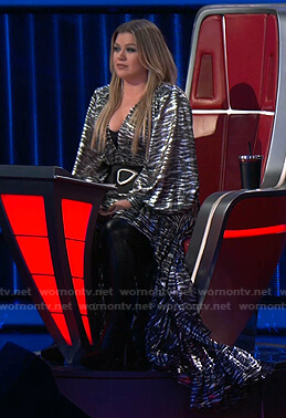 Kelly’s metallic zebra print high-low dress on The Voice