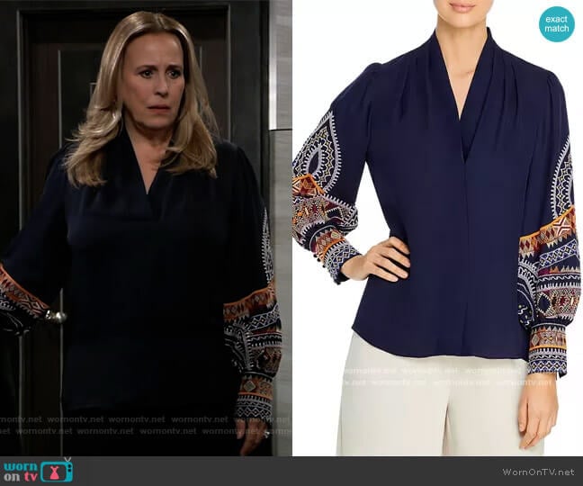 Keely Embroidered Silk Blouse by Kobi Halperin worn by Laura Collins (Genie Francis) on General Hospital