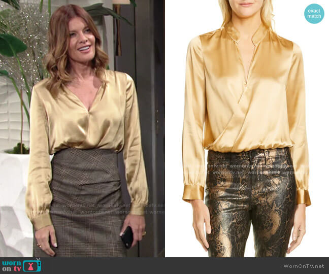 Marcella Silk Charmeuse Bodysuit by L'Agence worn by Phyllis Summers (Michelle Stafford) on The Young and the Restless