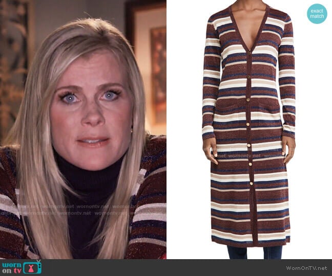 Metallic Stripe Cardigan by L'Agence worn by Sami Brady (Alison Sweeney) on Days of our Lives