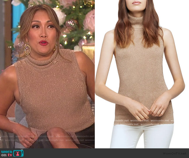Sabrina Metallic Sleeveless Turtleneck Sweater by L'Agence worn by Carrie Inaba  on The Talk