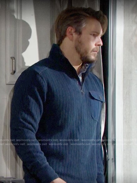 Liam’s blue zip neck sweater on The Bold and the Beautiful