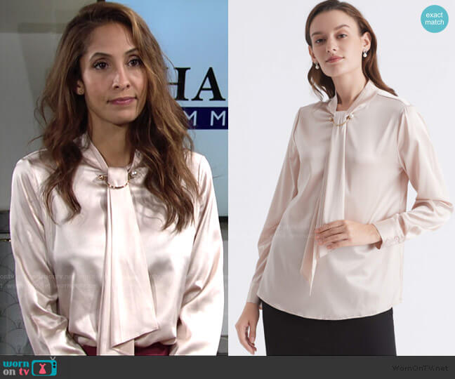 Feminine Stand Collar Blouse by Lily Silk worn by Lily Winters (Christel Khalil) on The Young and the Restless