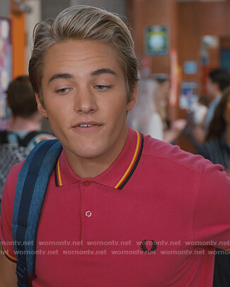 Mac's pink stripe trim polo on Saved By The Bell