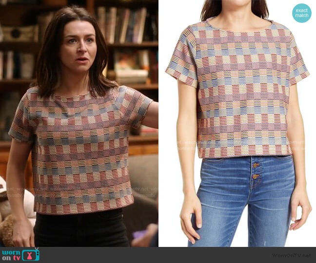 Checked Jacquard Setlist Boxy Tee by Madewell worn by Amelia Shepherd (Caterina Scorsone) on Greys Anatomy