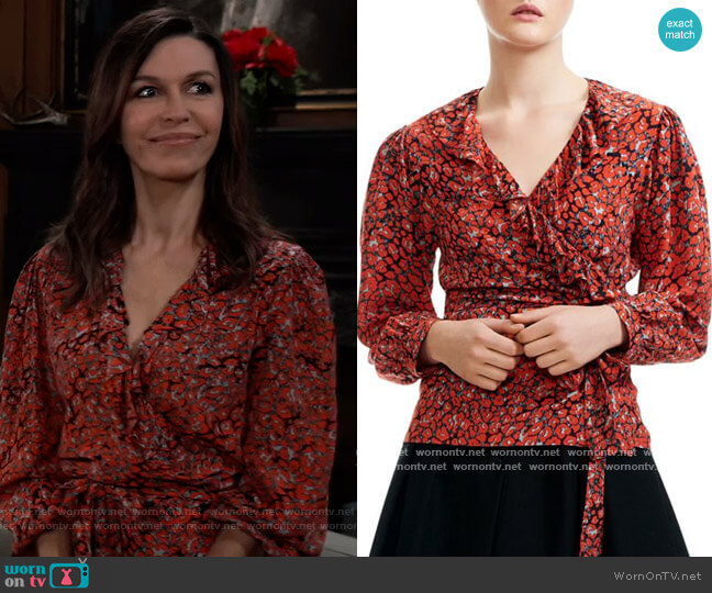 Maje Lito Leopard-Print Wrap Top worn by Anna Devane (Finola Hughes) on General Hospital