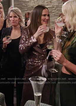 Meredith's pink sequin belted jacket and pants on The Real Housewives of Salt Lake City