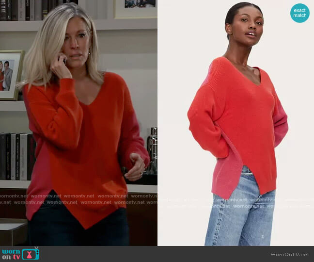 Clara Asymmetric Colorblock Sweater by Michael Stars worn by Carly Spencer (Laura Wright) on General Hospital