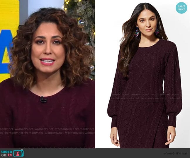 Cable-Knit Sweater - 7th Avenue by New York & Company worn by Cecilia Vega on Good Morning America