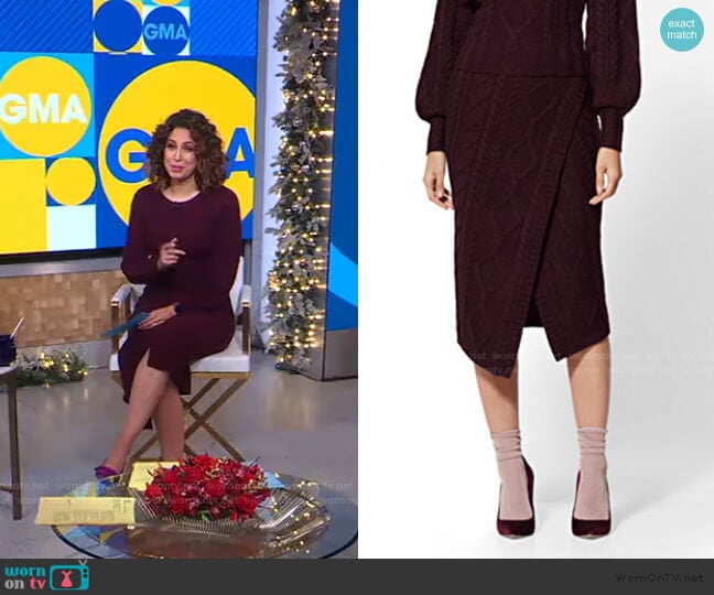 Cable-Knit Sweater Skirt - 7th Avenue by New York & Company worn by Cecilia Vega on Good Morning America