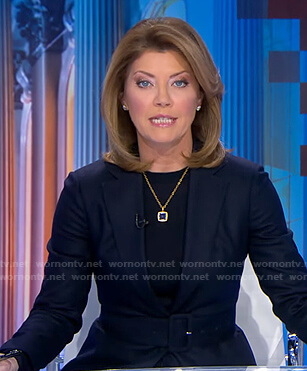 Norah’s navy belted blazer on CBS Evening News