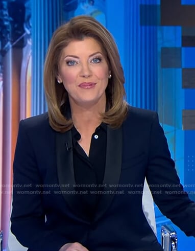 WornOnTV: Nora’s navy contrast blazer on CBS Evening News | Norah O ...