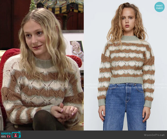 Open Knit Sweater by Zara worn by Faith Newman (Alyvia Alyn Lind) on The Young & the Restless