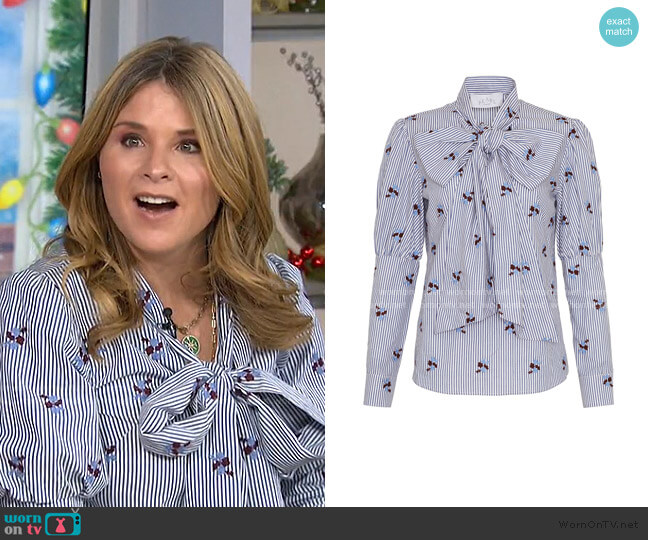 Embroidered Stripe Pussy Bow Top by Pearl by Lela Rose worn by Jenna Bush Hager on Today