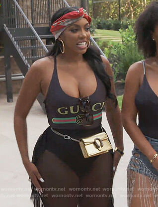 Porsha’s black Gucci swimsuit on The Real Housewives of Atlanta