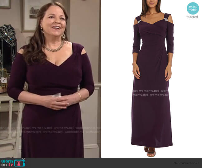 Cold-Shoulder Gown by R & M Richards worn by Nina Webster (Tricia Cast) on The Young and the Restless