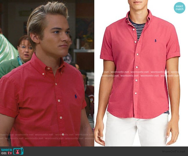 Short-Sleeve Classic Fit Button-Down Shirt by Polo Ralph Lauren worn by Mac Morris (Mitchell Hoog) on Saved By The Bell