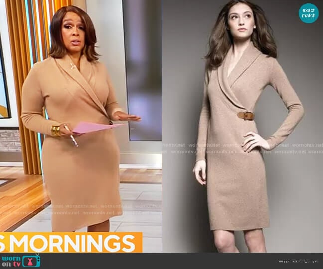 Sweater Wrap Dress by Ralph Lauren worn by Gayle King on CBS Mornings