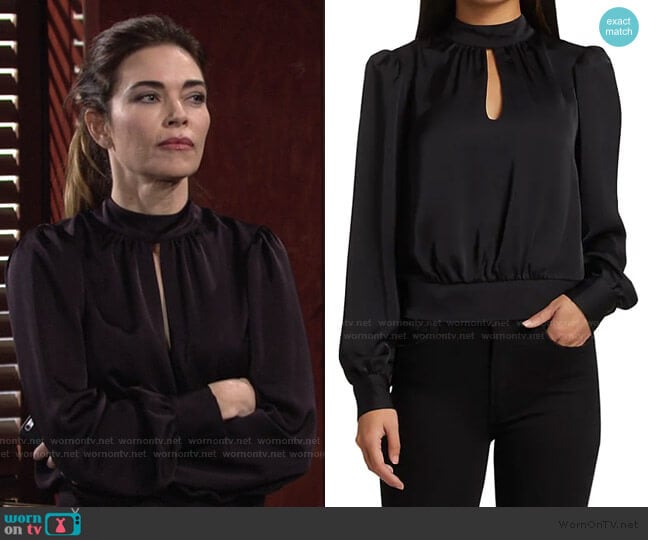 Angela Puff-Sleeve Top by Ramy Brook worn by Victoria Newman (Amelia Heinle) on The Young and the Restless