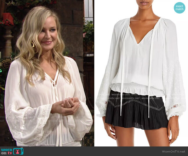 Romy Embroidered Peasant Top by Ramy Brook worn by Sharon Newman (Sharon Case) on The Young and the Restless