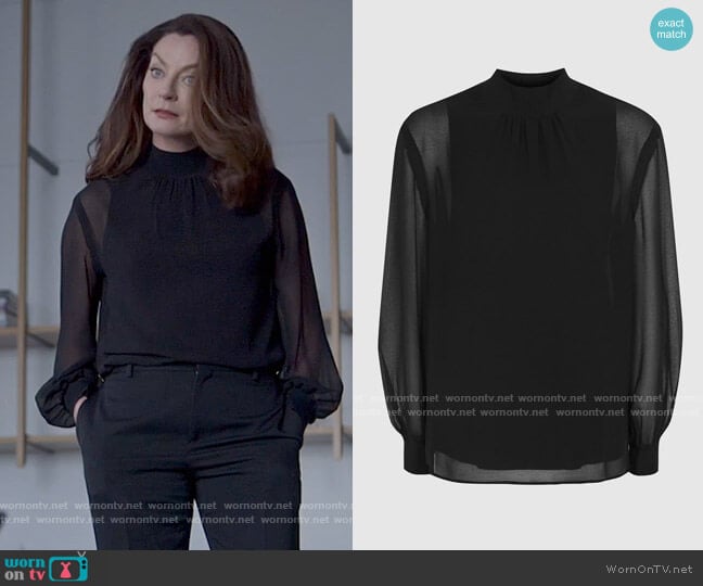 Reiss Sandrine Blouse worn by Miranda Croft (Michelle Gomez) on The Flight Attendant