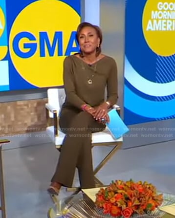 Robin’s green draped top and pants on Good Morning America