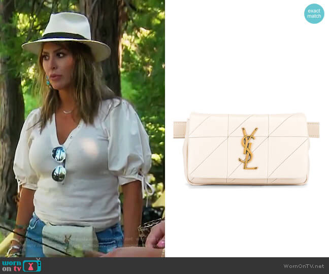 Jamie Leather Belt Bag by Saint Laurent worn by Kelly Dodd on The Real Housewives of Orange County