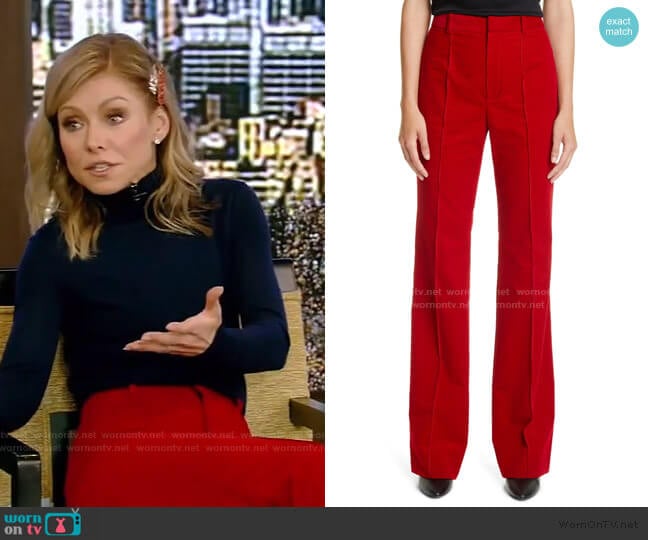 Cord Flared Pants by Saint Laurent worn by Kelly Ripa on Live with Kelly and Mark