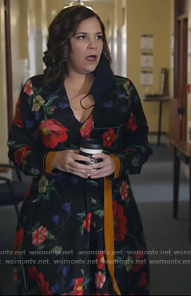 Sara’s black floral contrasting dress on All Rise