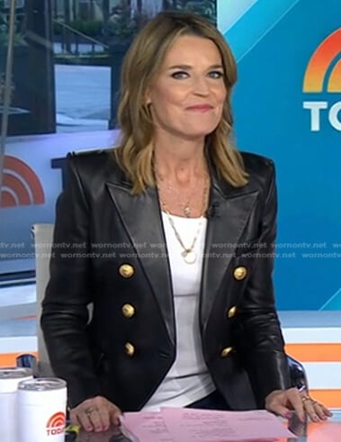 Savannah’s black double breasted leather blazer on Today