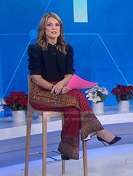 Savannah’s black blouse and printed pants on Today