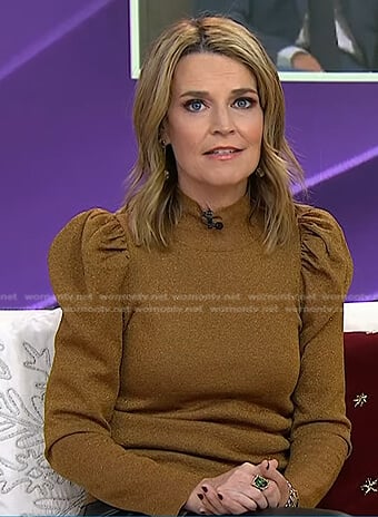 Savannah’s metallic brown puff sleeve sweater on Today